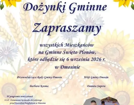 Dożynki Gminne w Dmosinie już w niedzielę – święto plonów, muzyka i atrakcje dla całych rodzin