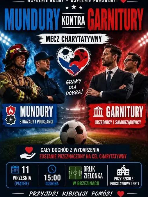 Charytatywny mecz mundurowych i samorządowców w Brzezinach