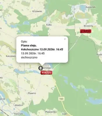 Zieleniewo: plama substancji ropopochodnej na drodze. Akcja strażaków z powiatu choszczeńskiego
