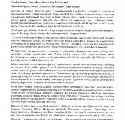 Dożynki w Gminie Dmosin: listy intencyjne wyrazem pamięci i życzliwości