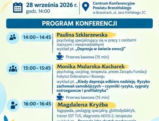 Konferencja „Oblicza depresji” w Brzezinach – 28 września 2026