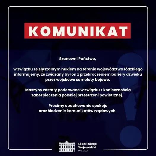 Huk nad Łodzią i regionem. To wojskowe samoloty przekroczyły barierę dźwięku