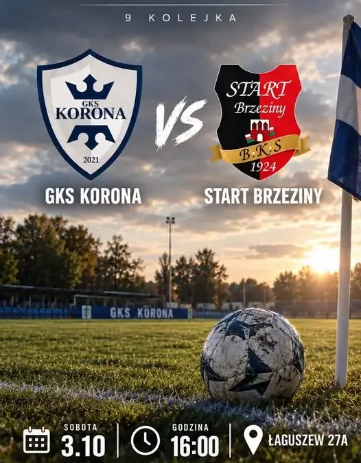 Start Brzeziny zagra z GKS Korona Łaguszew w 9. kolejce ligi okręgowej