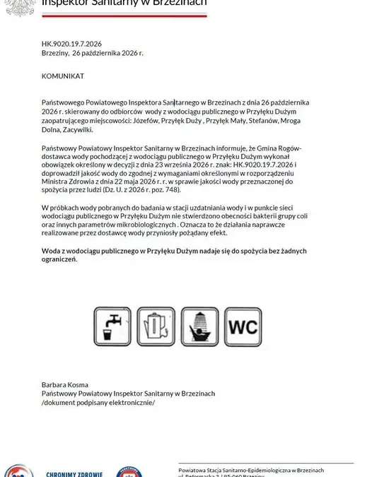 Woda z wodociągu w Przyłęku Dużym znów bezpieczna – sanepid potwierdza
